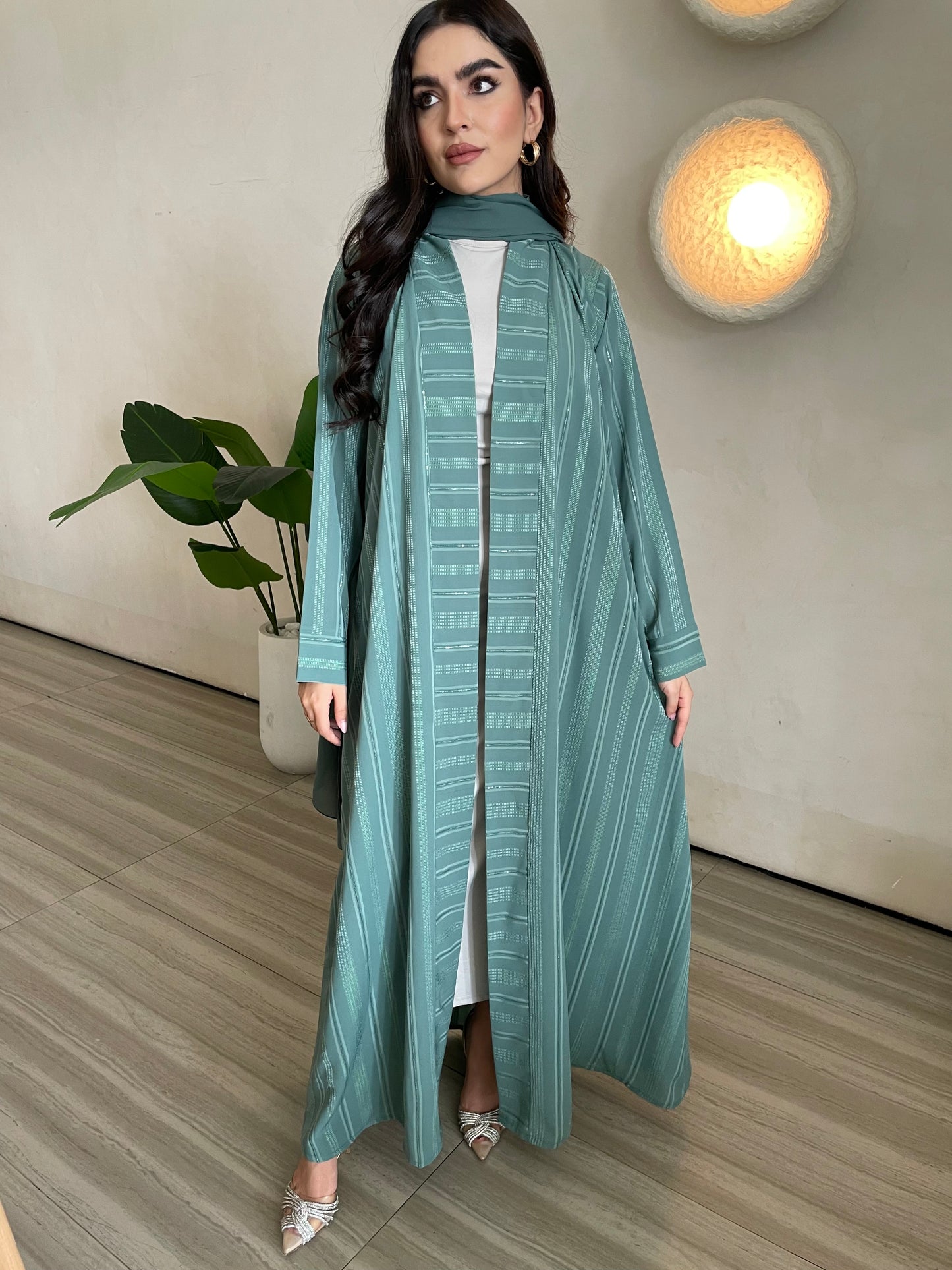 S380 - Green linen summer abaya