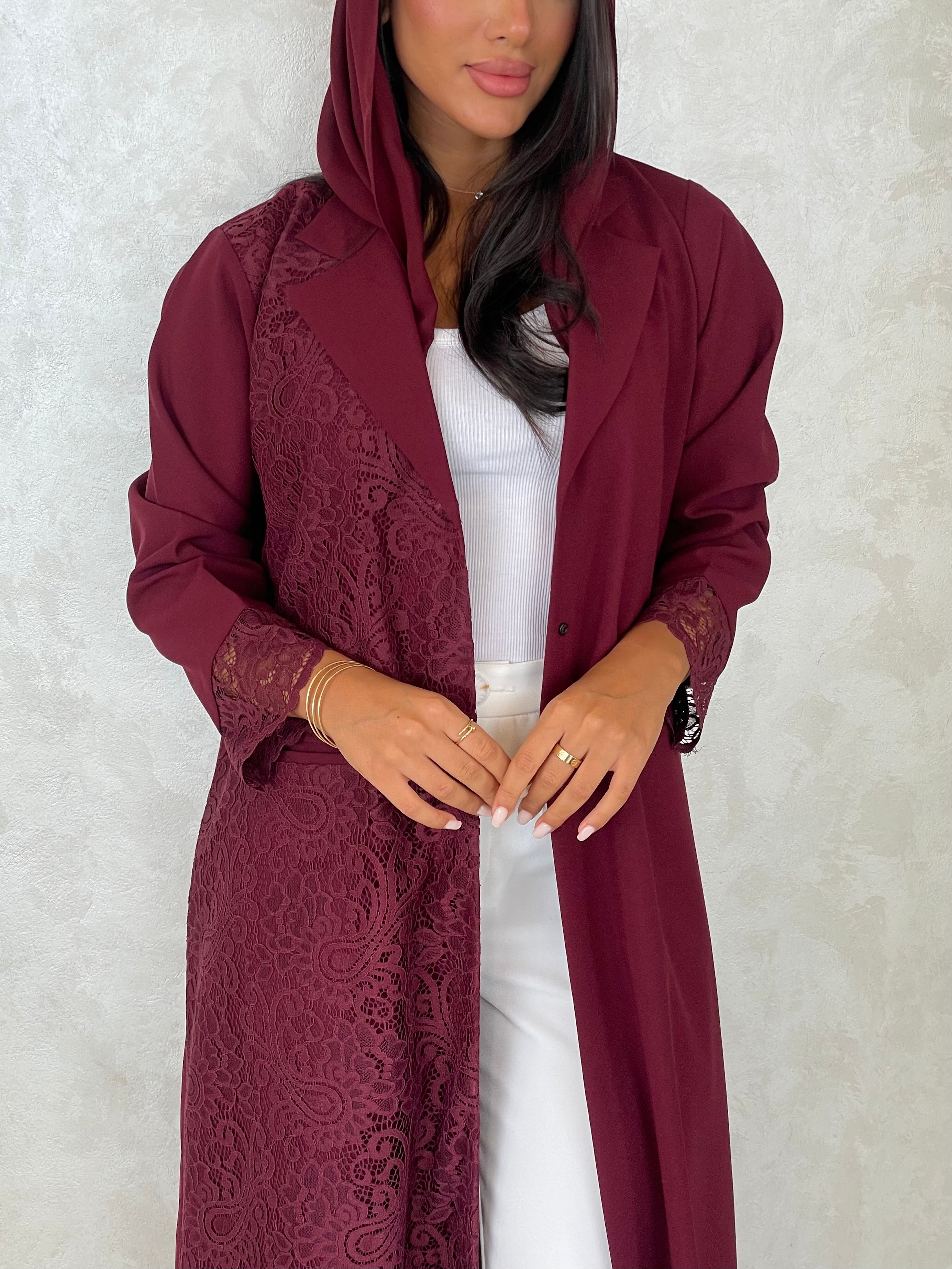 S418 - blazer style abaya with dantel