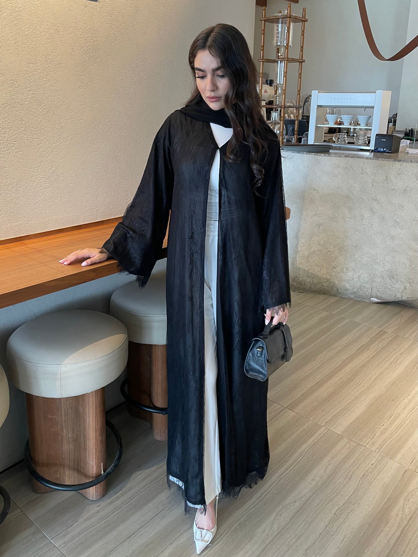 S398 - black dantel abaya