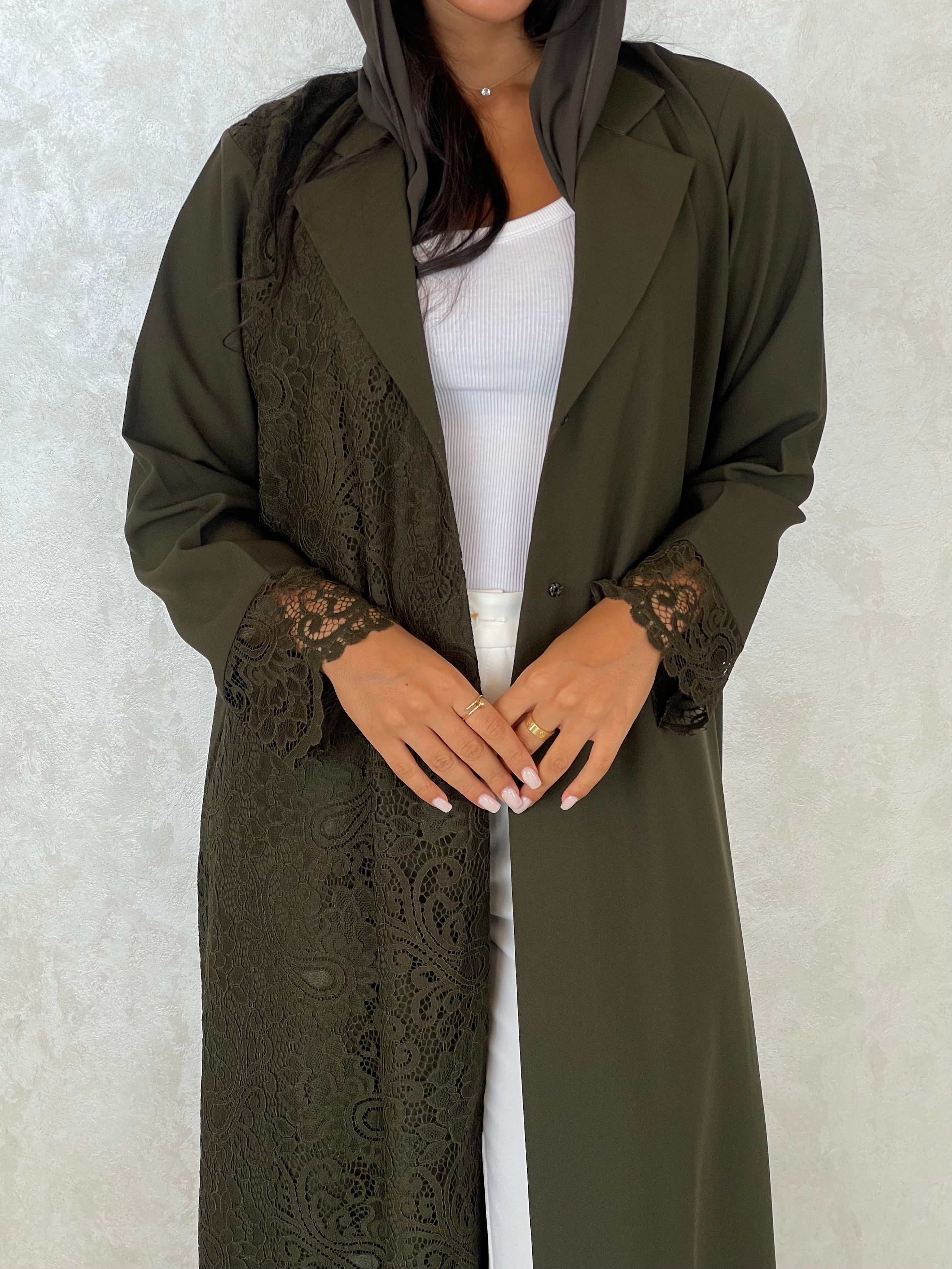 S416 - blazer style abaya with dantel