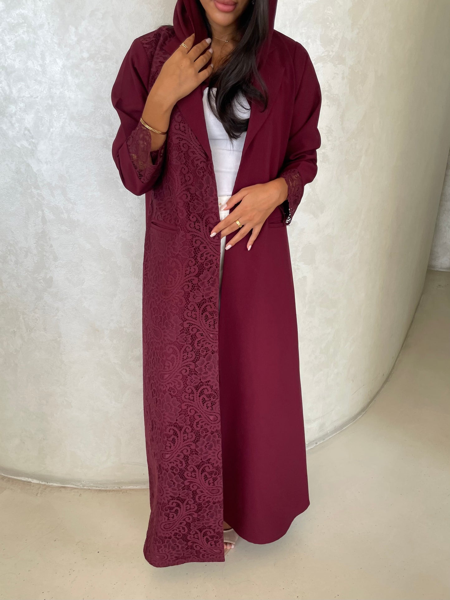 S418 - blazer style abaya with dantel