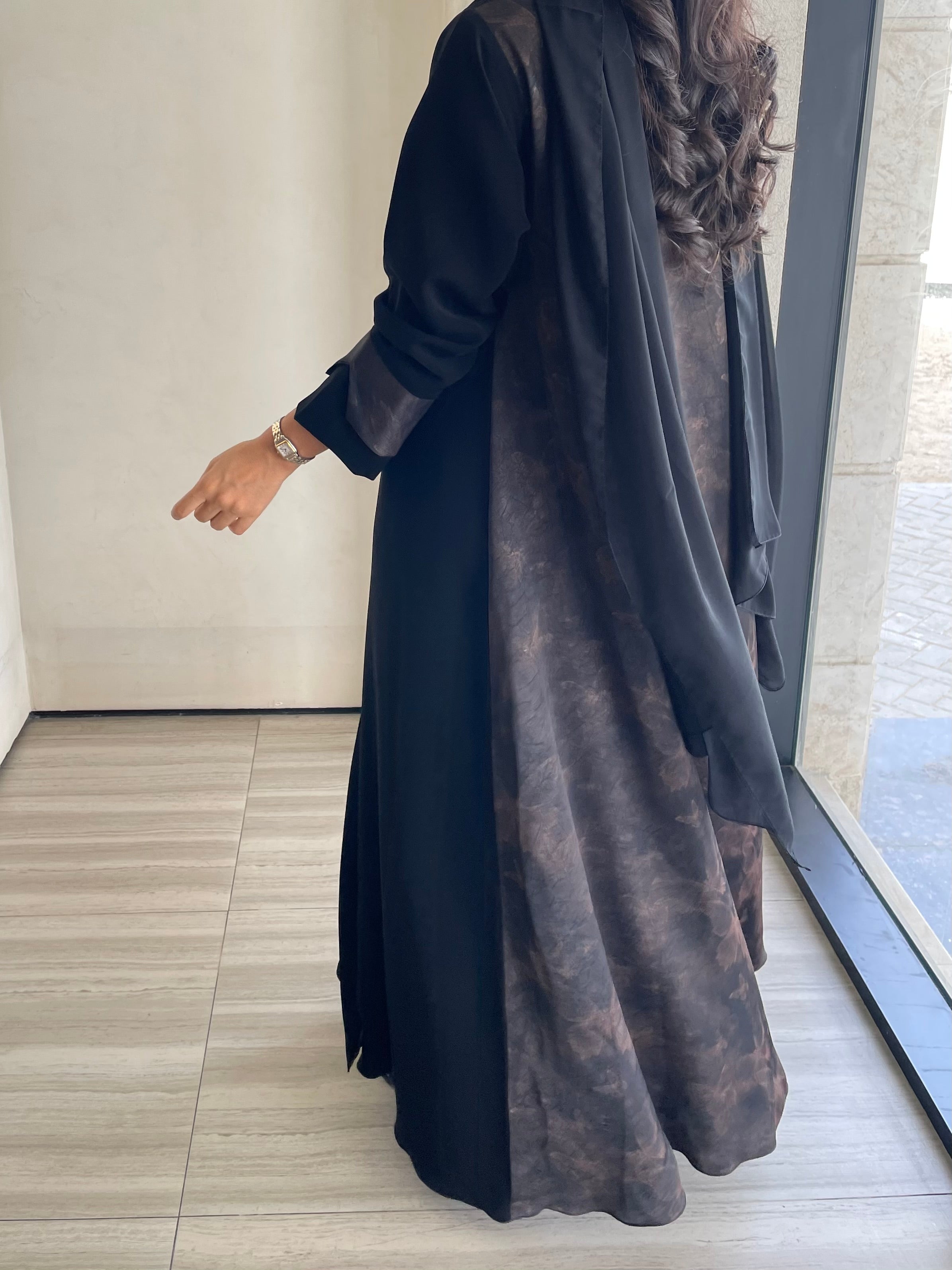 S408 - Black abaya with butterfly print.