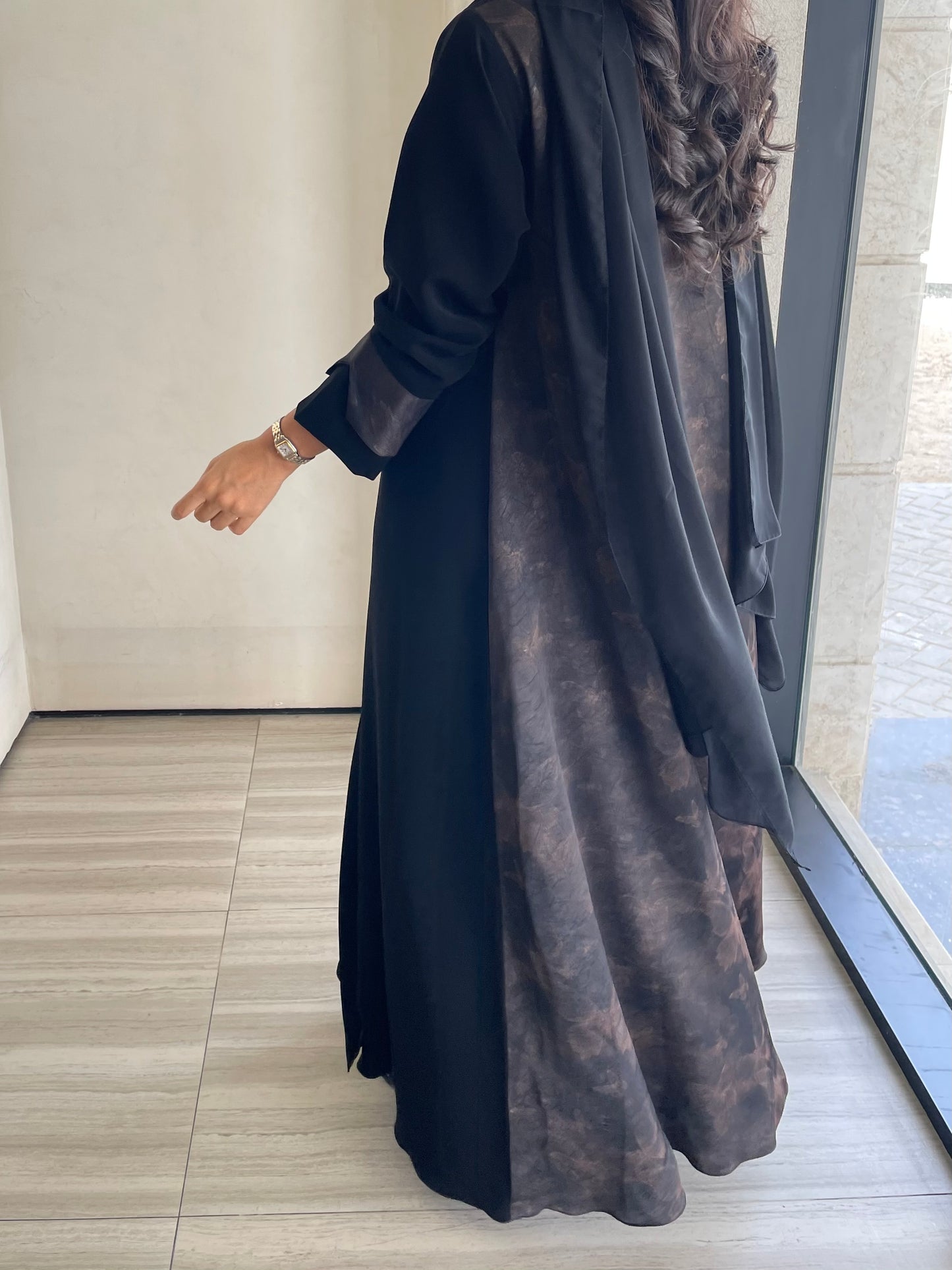 S408 - Black abaya with butterfly print.