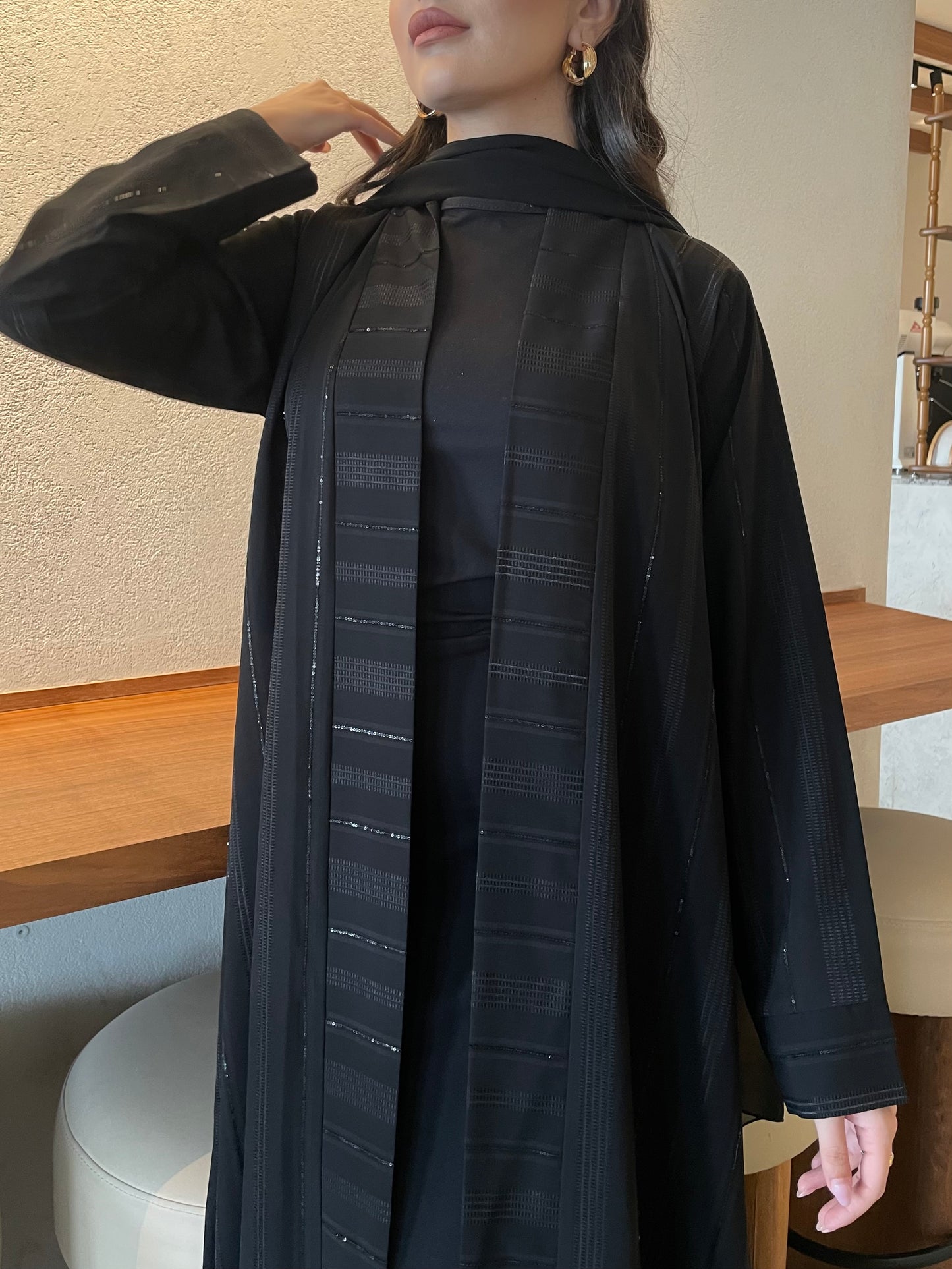 S378 - Black linen summer abaya