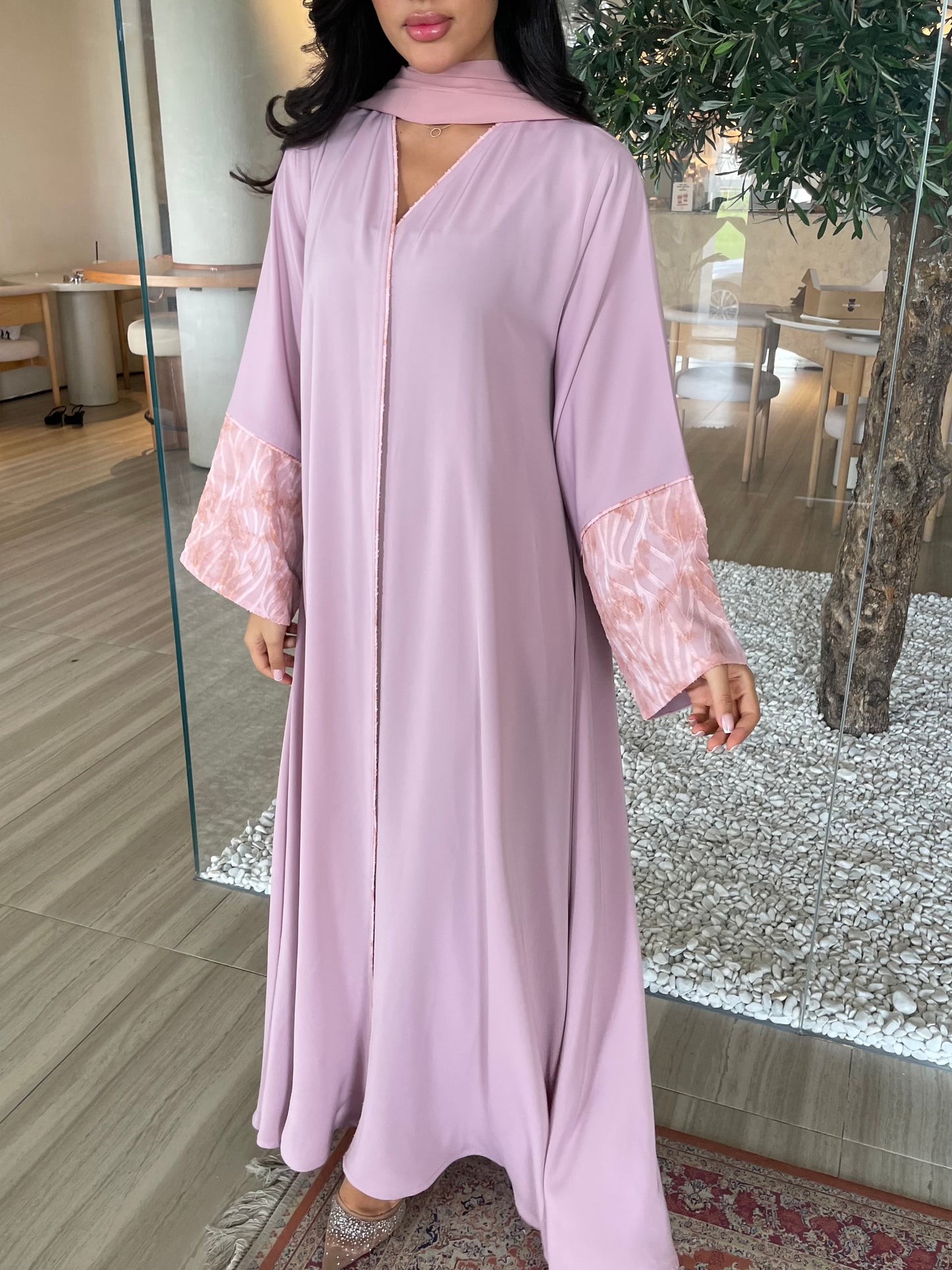 S406 - Pink abaya dusty fabric sleeves