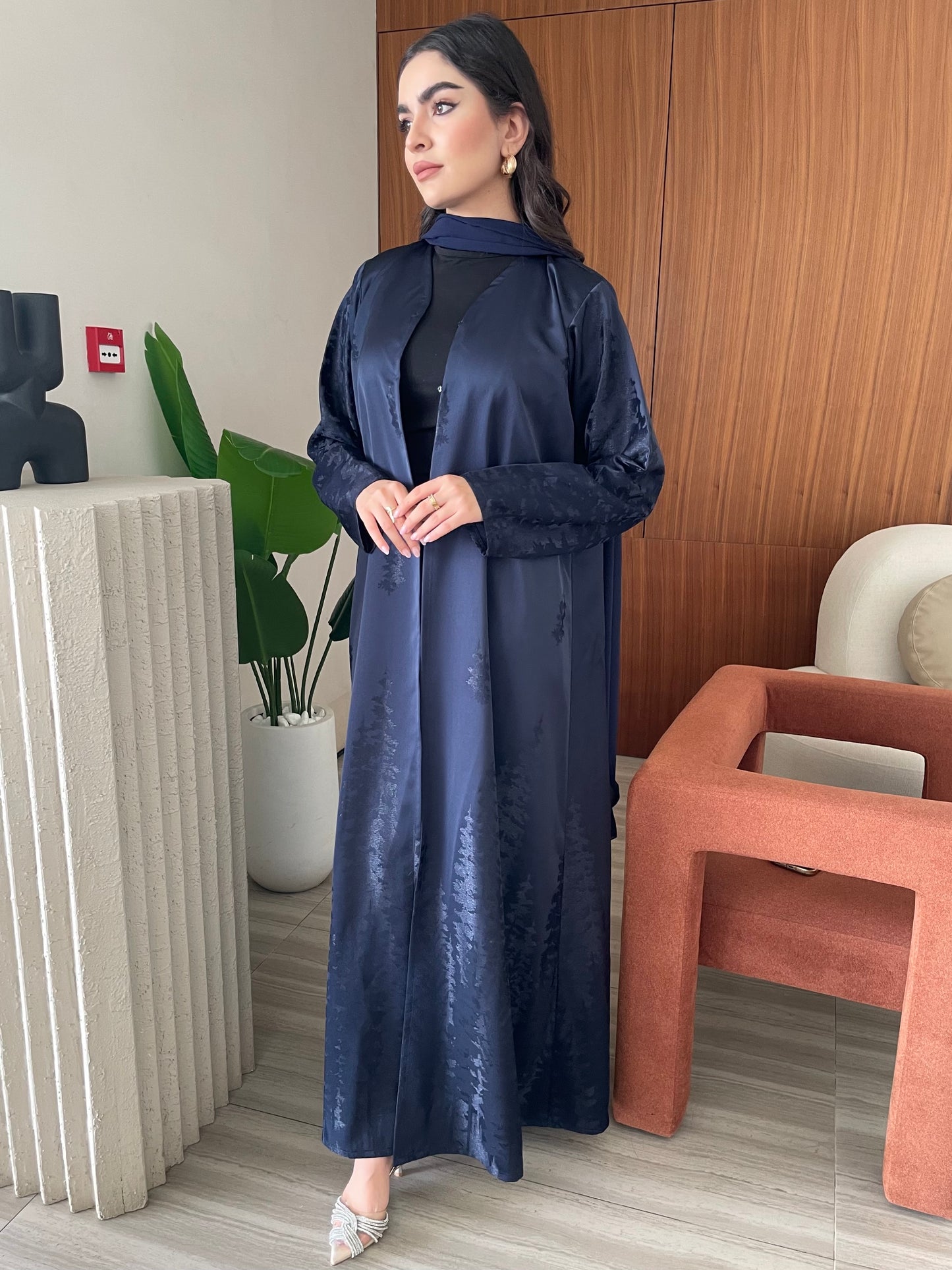 S383 - Navy blue straight cut abaya
