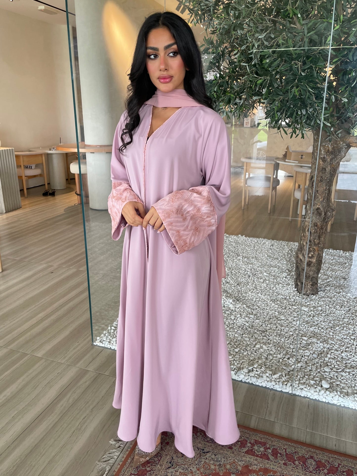 S406 - Pink abaya dusty fabric sleeves