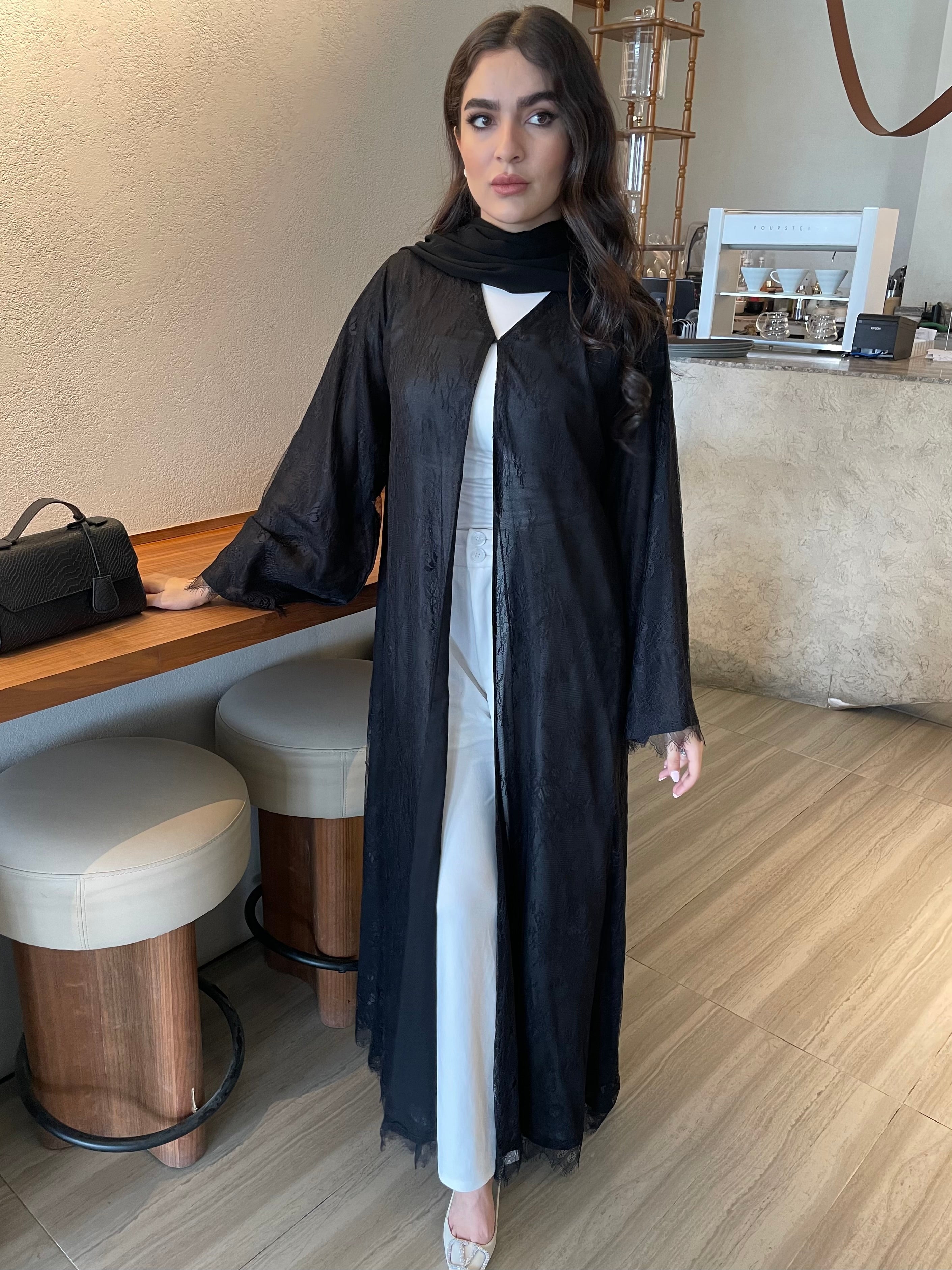 S398 - black dantel abaya