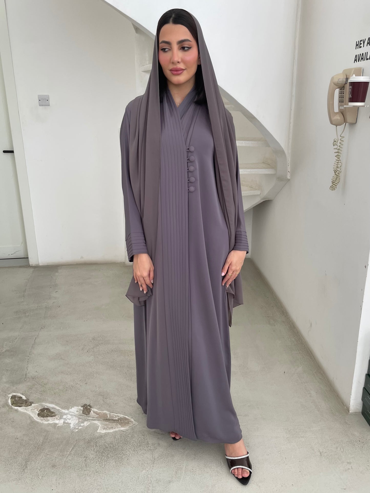 S368 Grey buttoned abaya