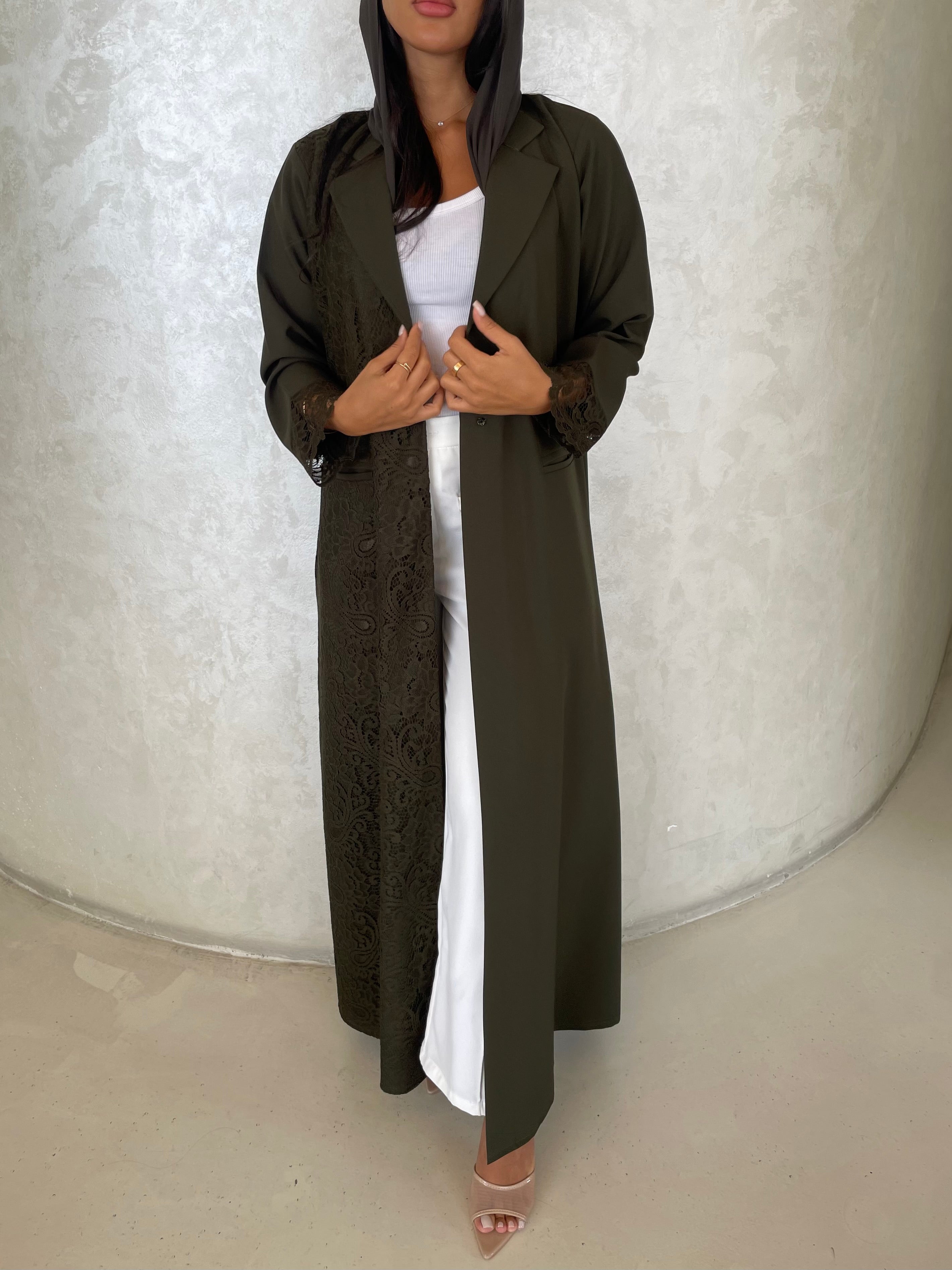 S416 - blazer style abaya with dantel