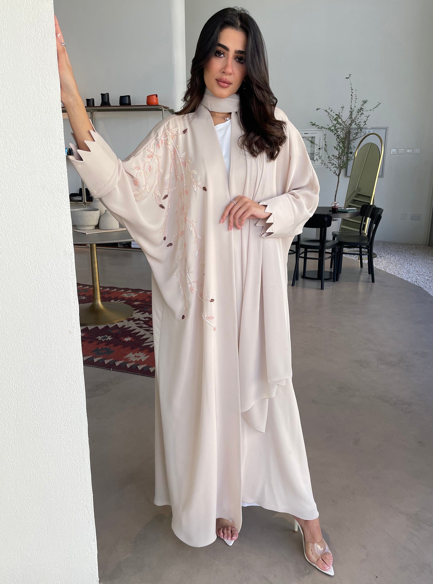 S112 - cream white bisht with crystals