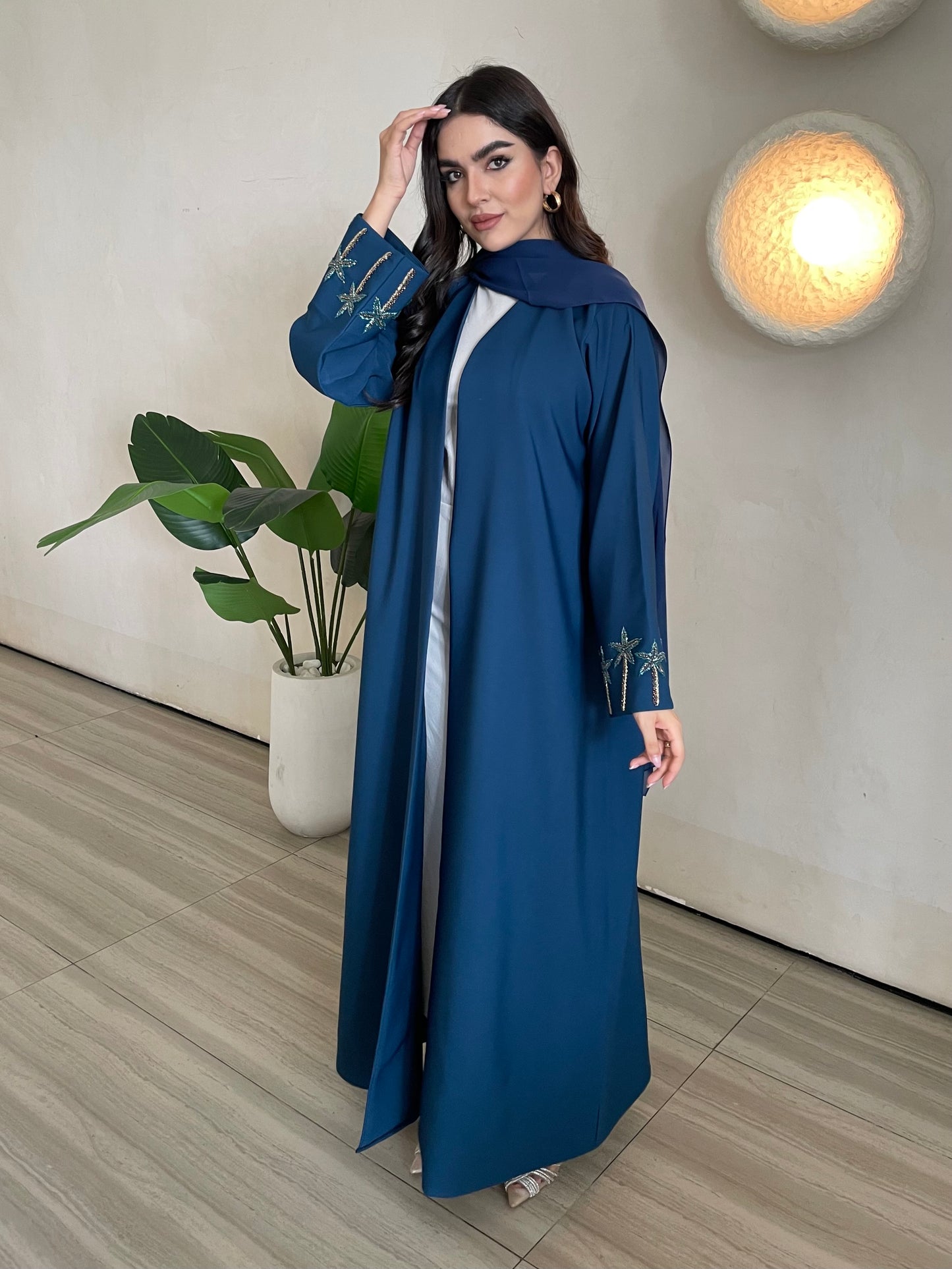 S375 - Navy blue crepe abaya