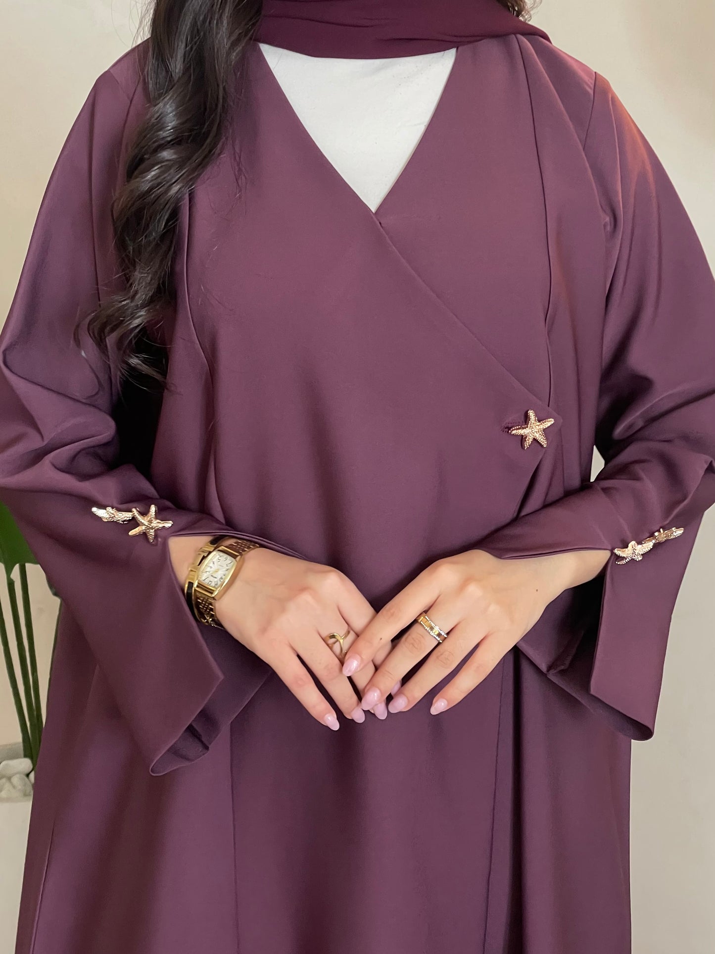 S372 - purple straight cut crepe abaya