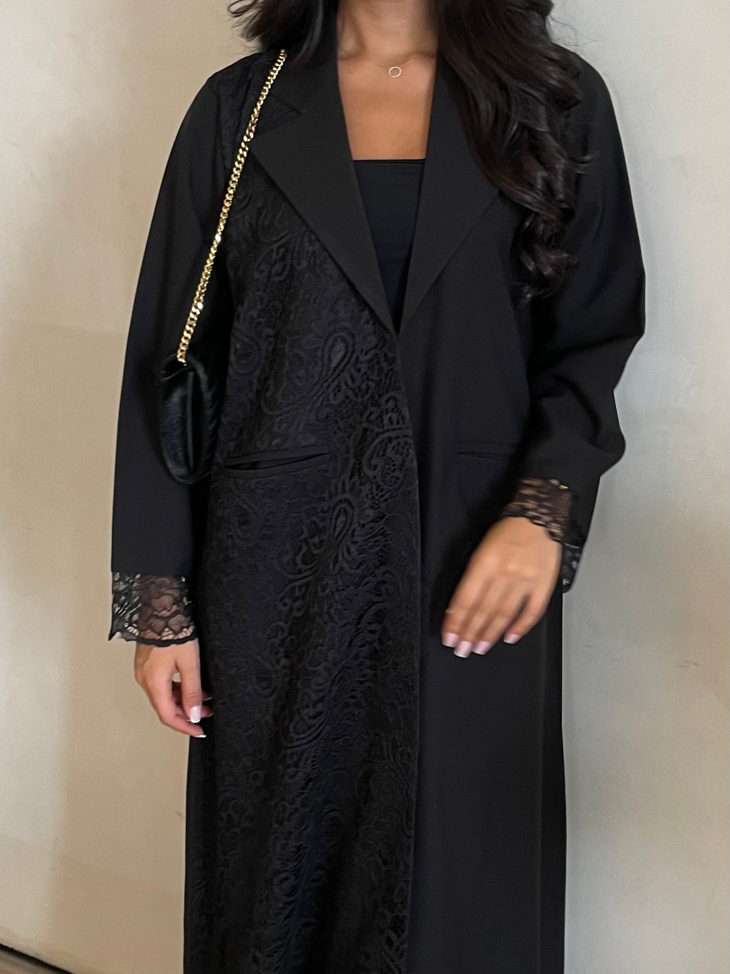 S412 - blazer style abaya with dantel