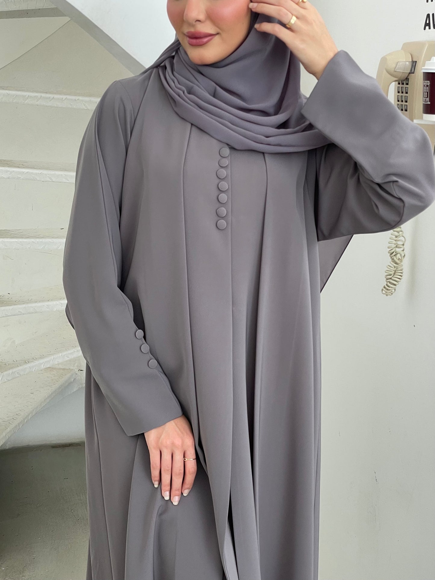 S357 - Grey formal abaya & headscarf.