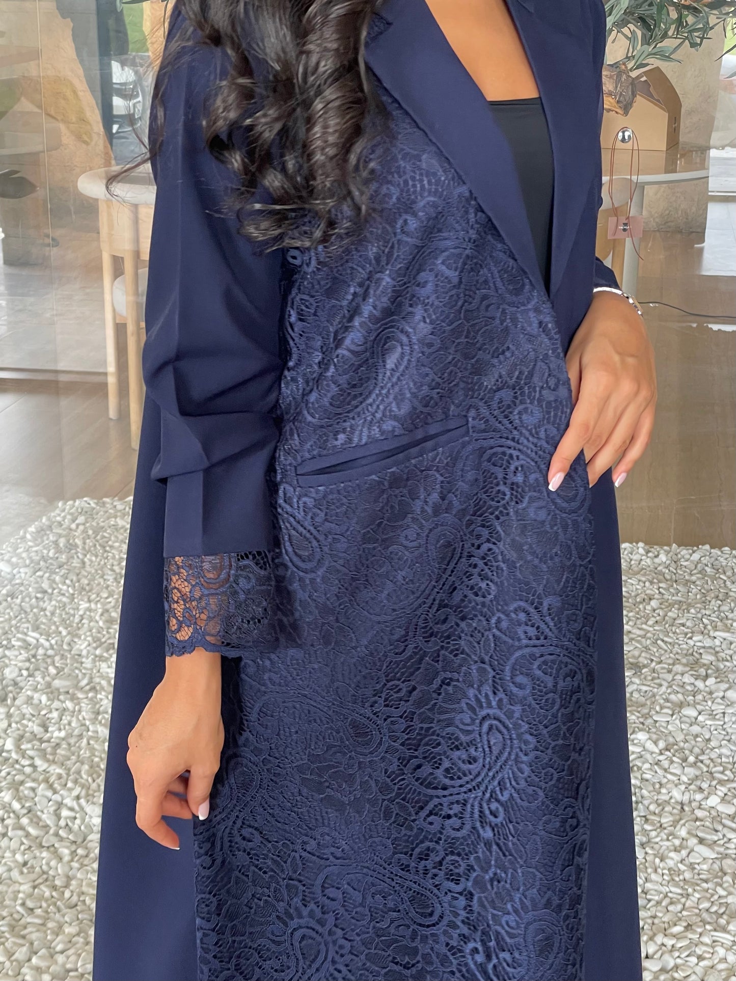 S414 - Blazer style navy abaya