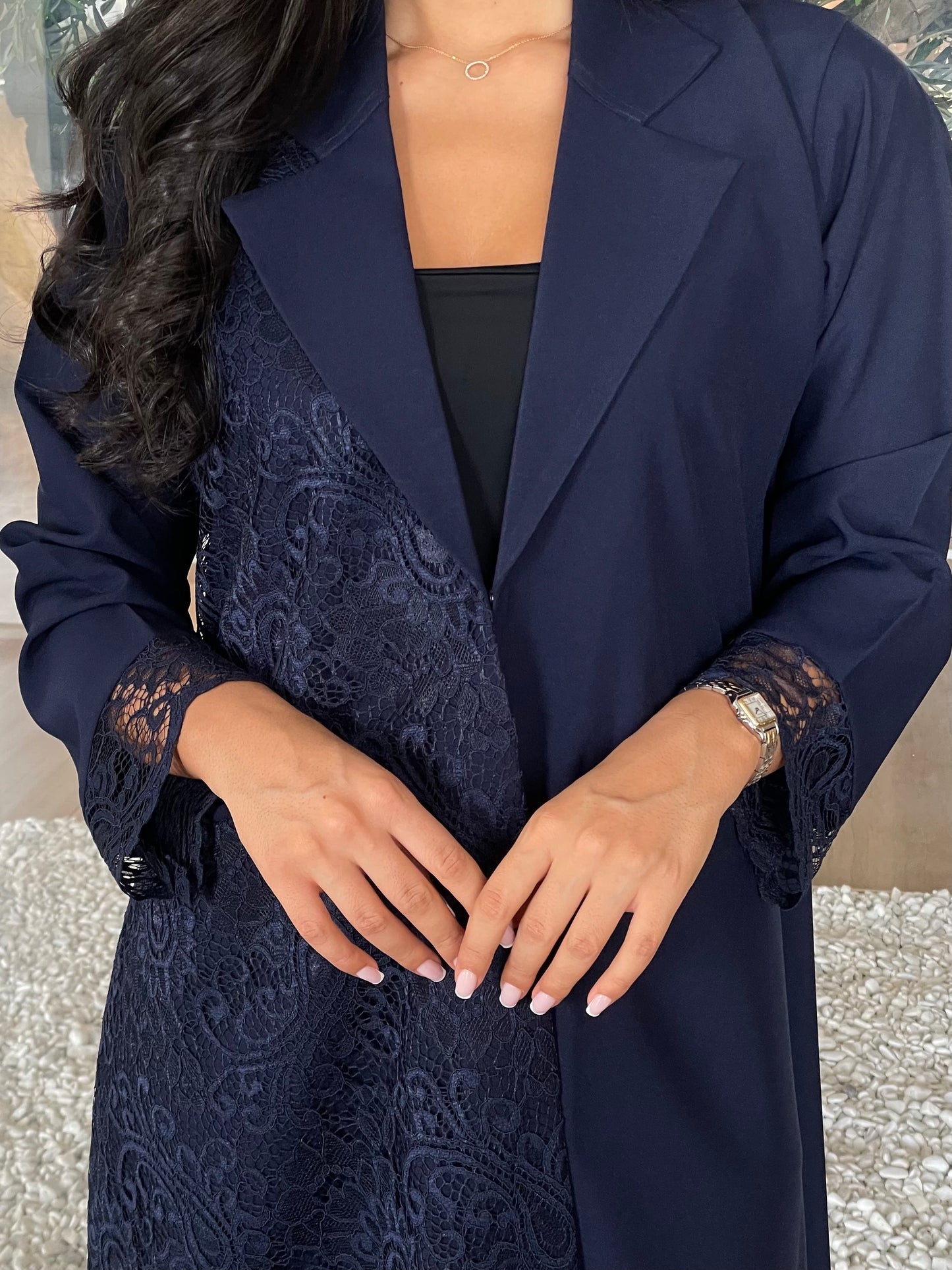 S414 - Blazer style navy abaya