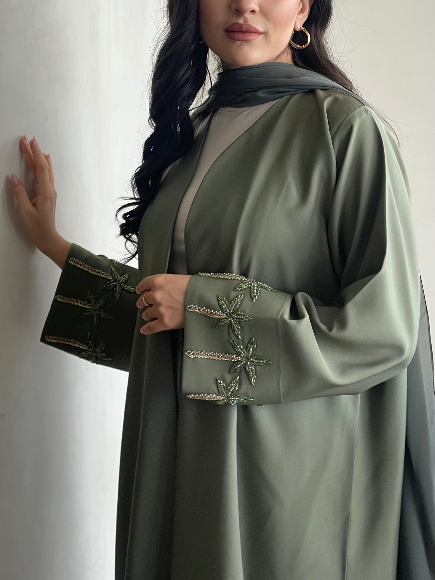 S374 - Olive crepe abaya