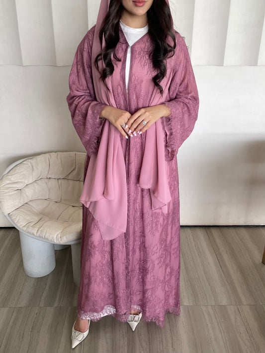 S401 - pink dantel abaya