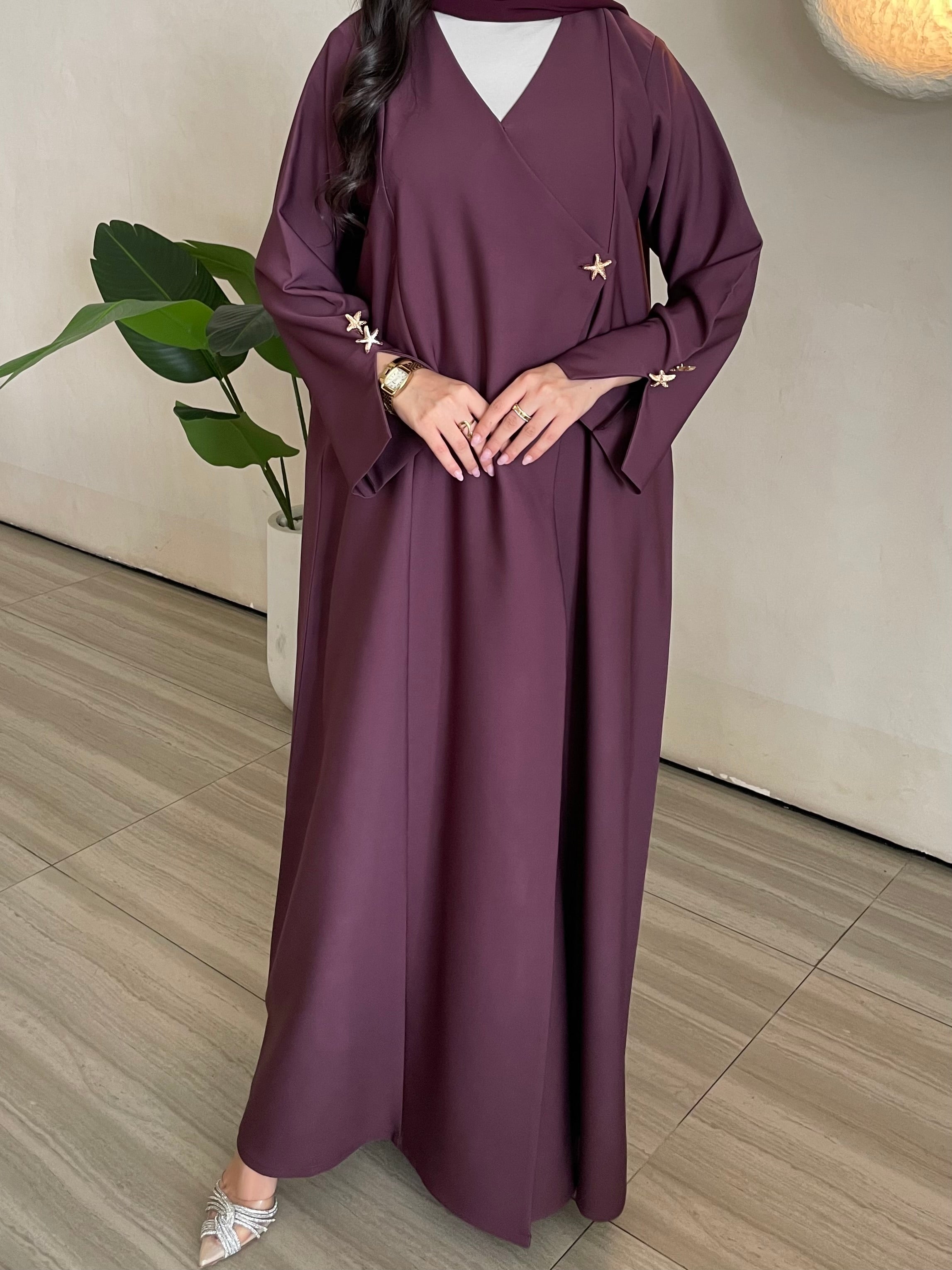 S372 - purple straight cut crepe abaya