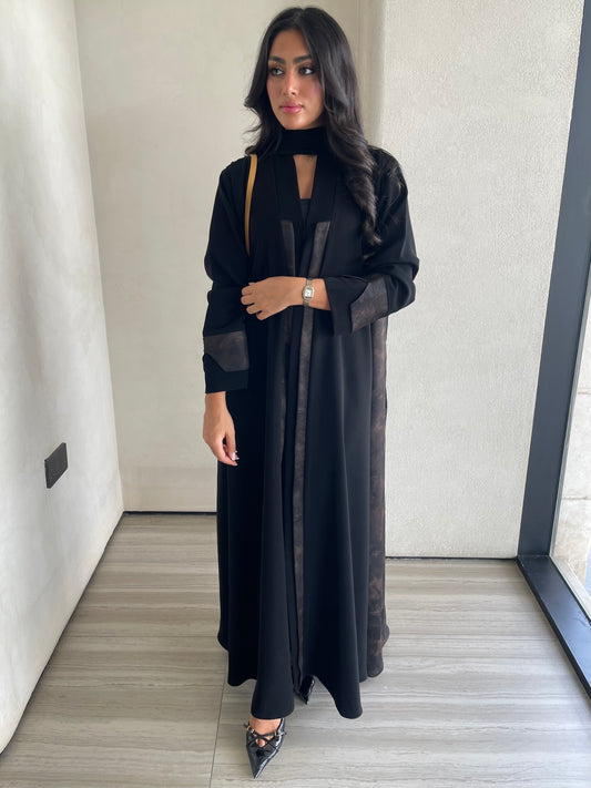 S408 - Black abaya with butterfly print.