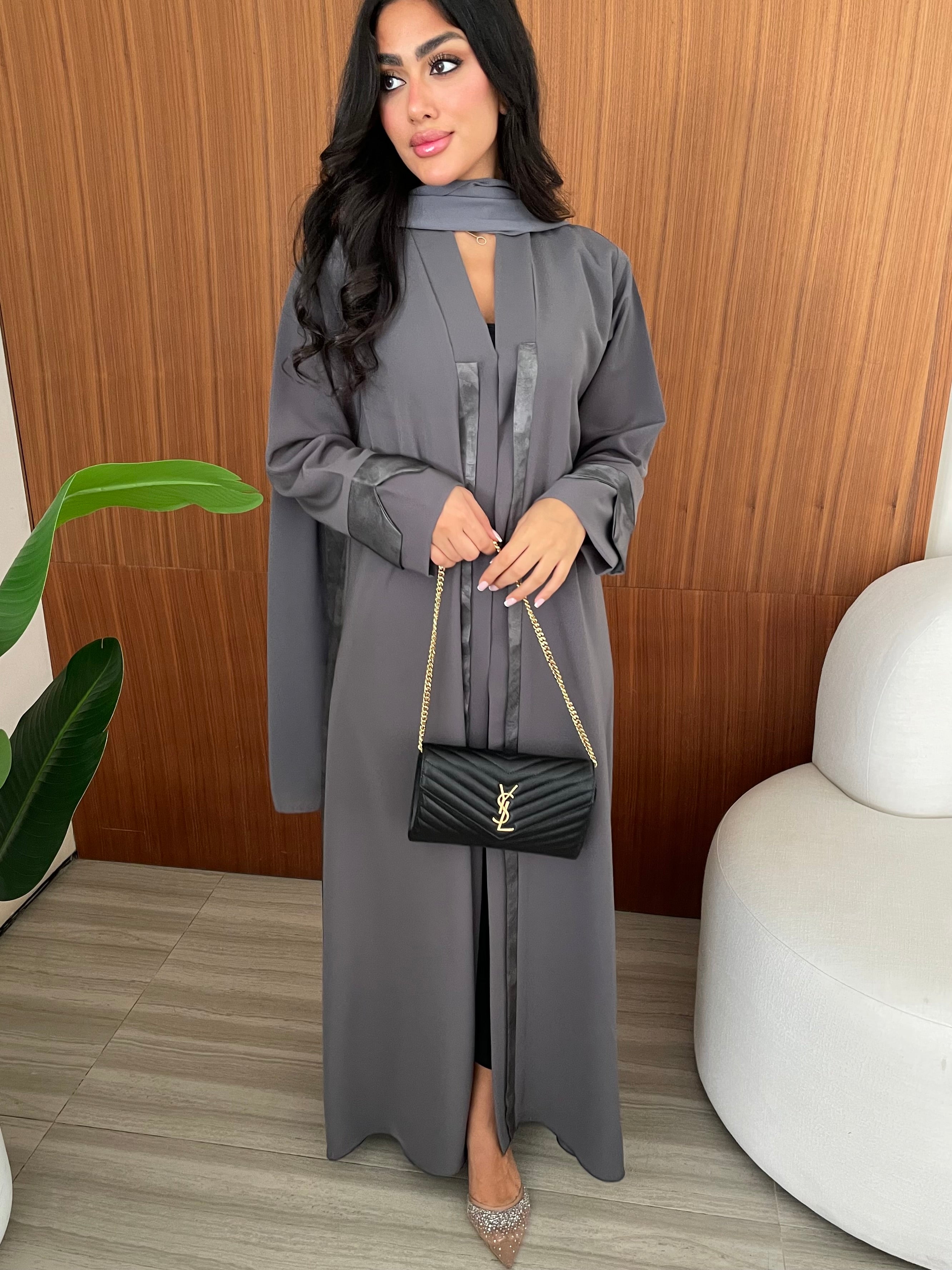 S410 - Grey abaya with butterfly print