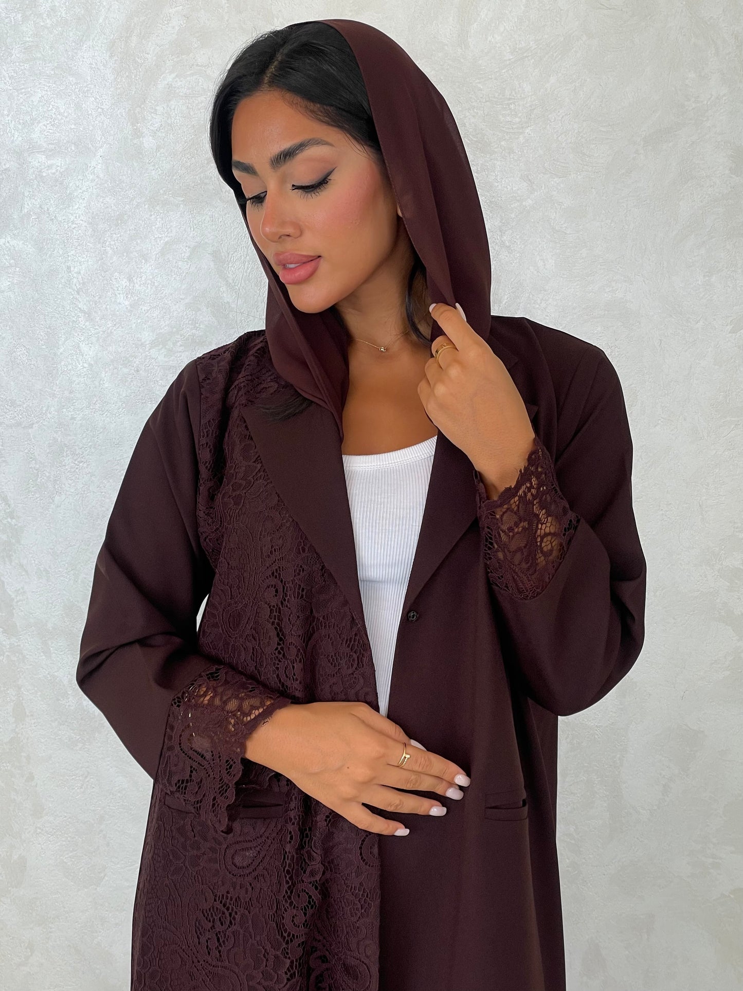 S417 - blazer style abaya with dantel
