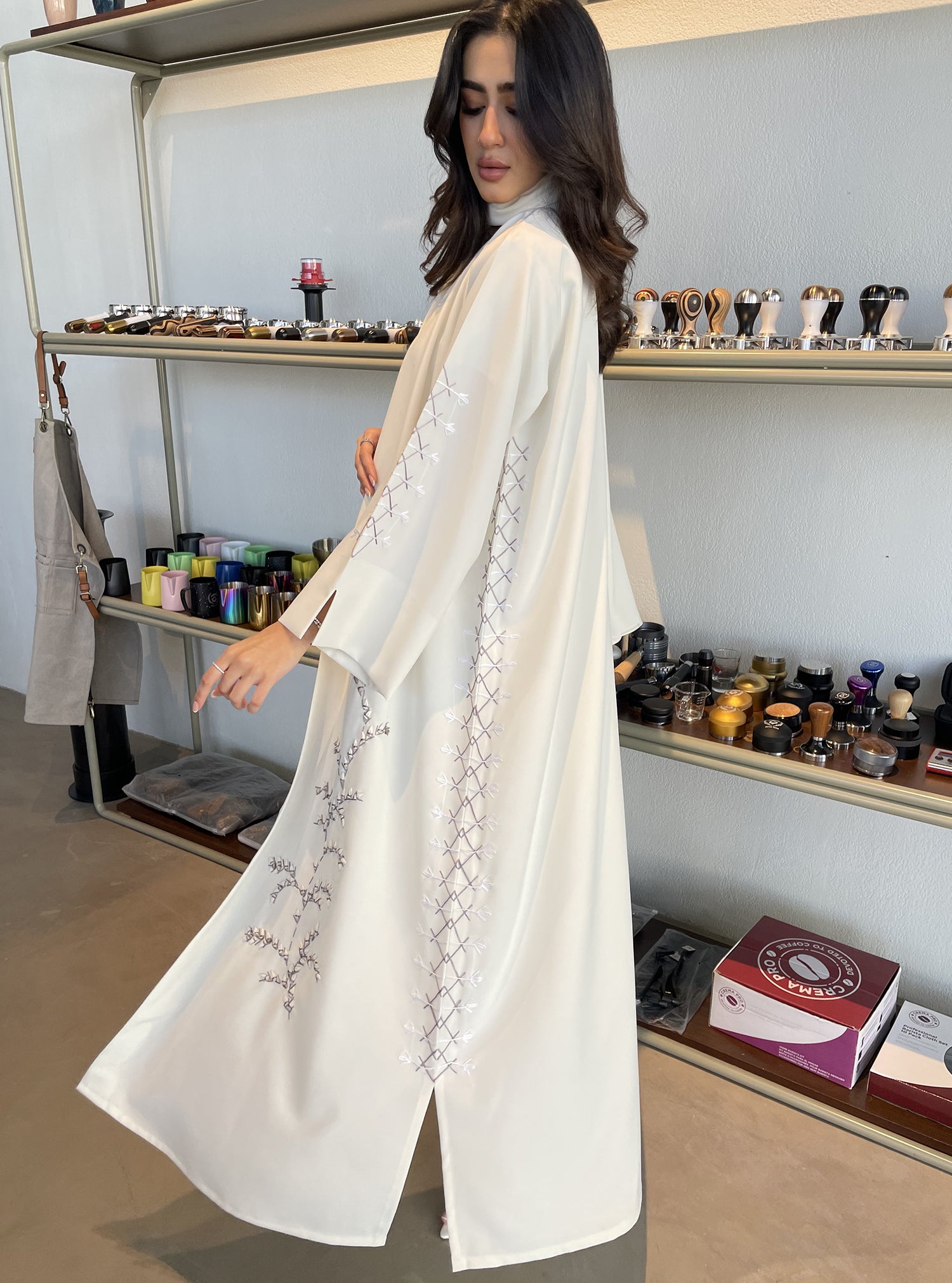 S111 - straight cut white abaya