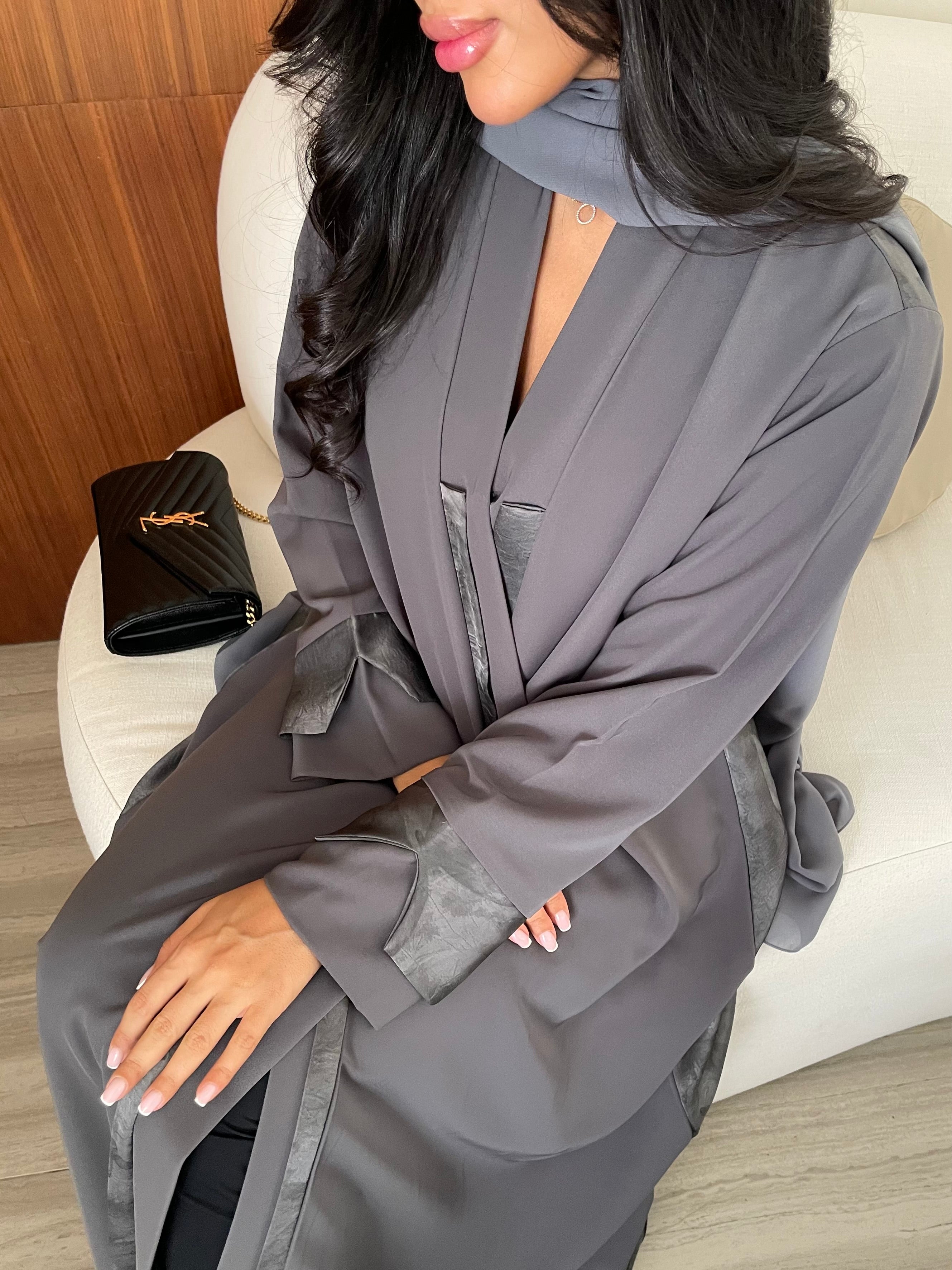 S410 - Grey abaya with butterfly print