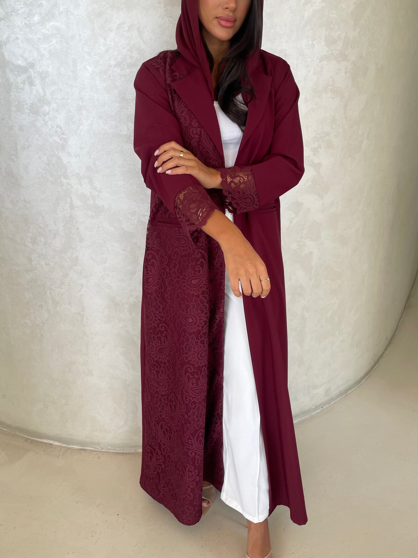 S418 - blazer style abaya with dantel