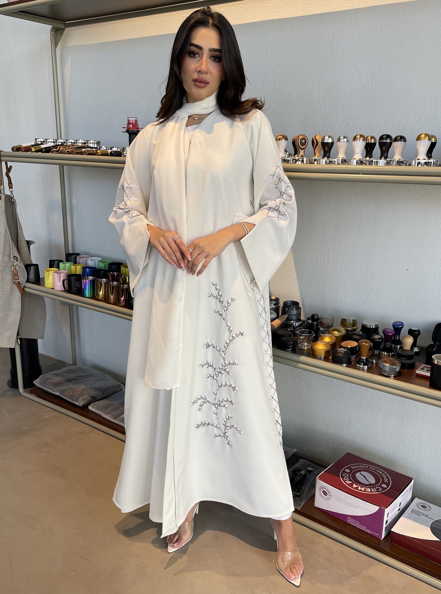 S111 - straight cut white abaya