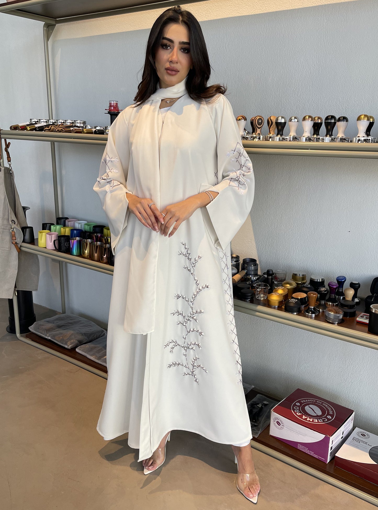 S111 - straight cut white abaya
