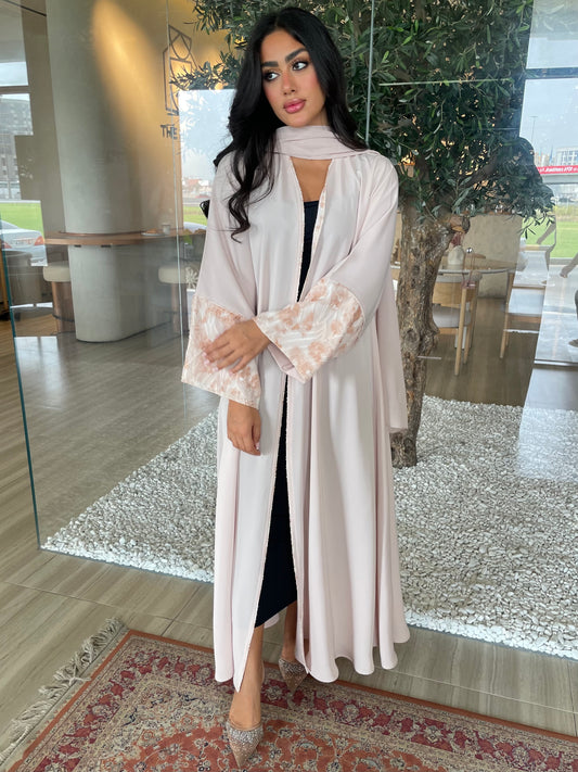 S407 - Beige abaya dusty fabric sleeves