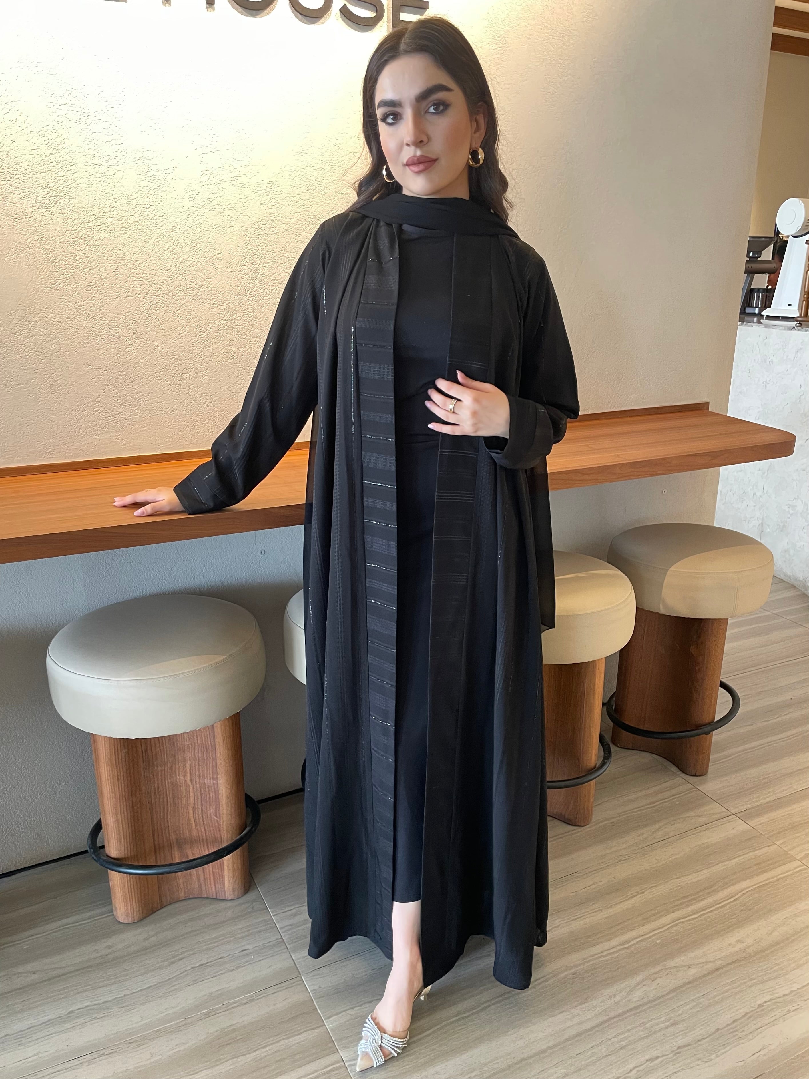 S378 - Black linen summer abaya