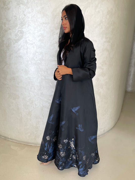 S421 - black printed kaloosh abaya