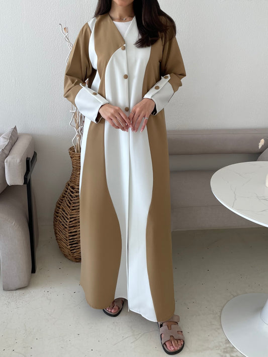 S170 - beige waves abaya in crepe fabric