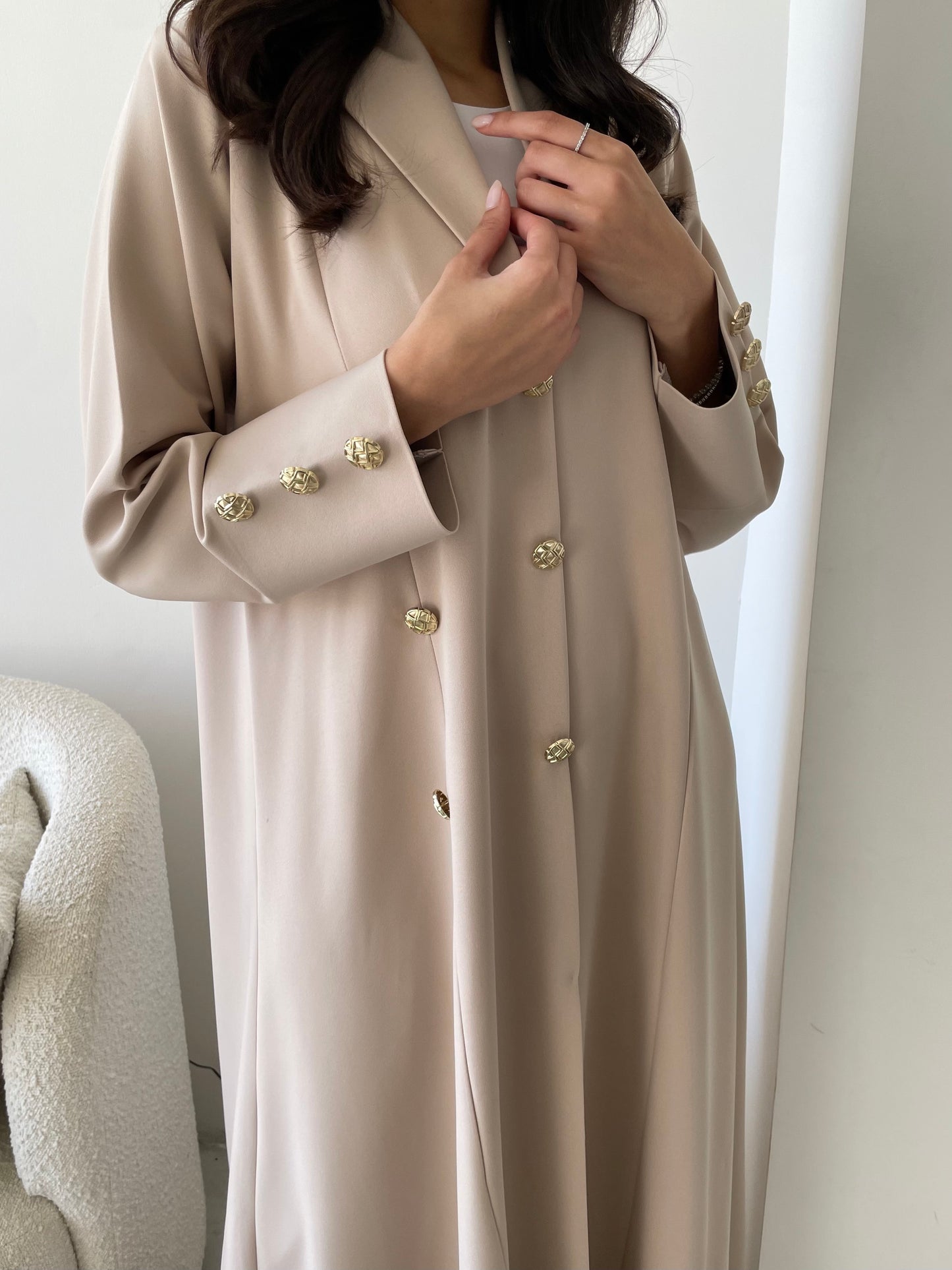S134 - Formal beige abaya in light crepe