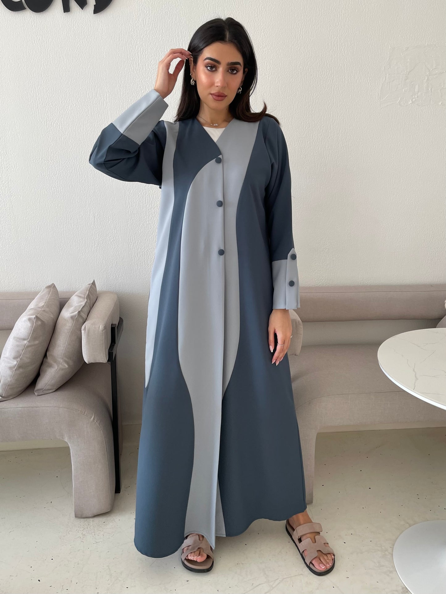 S171 - Blue waves abaya in crepe fabric