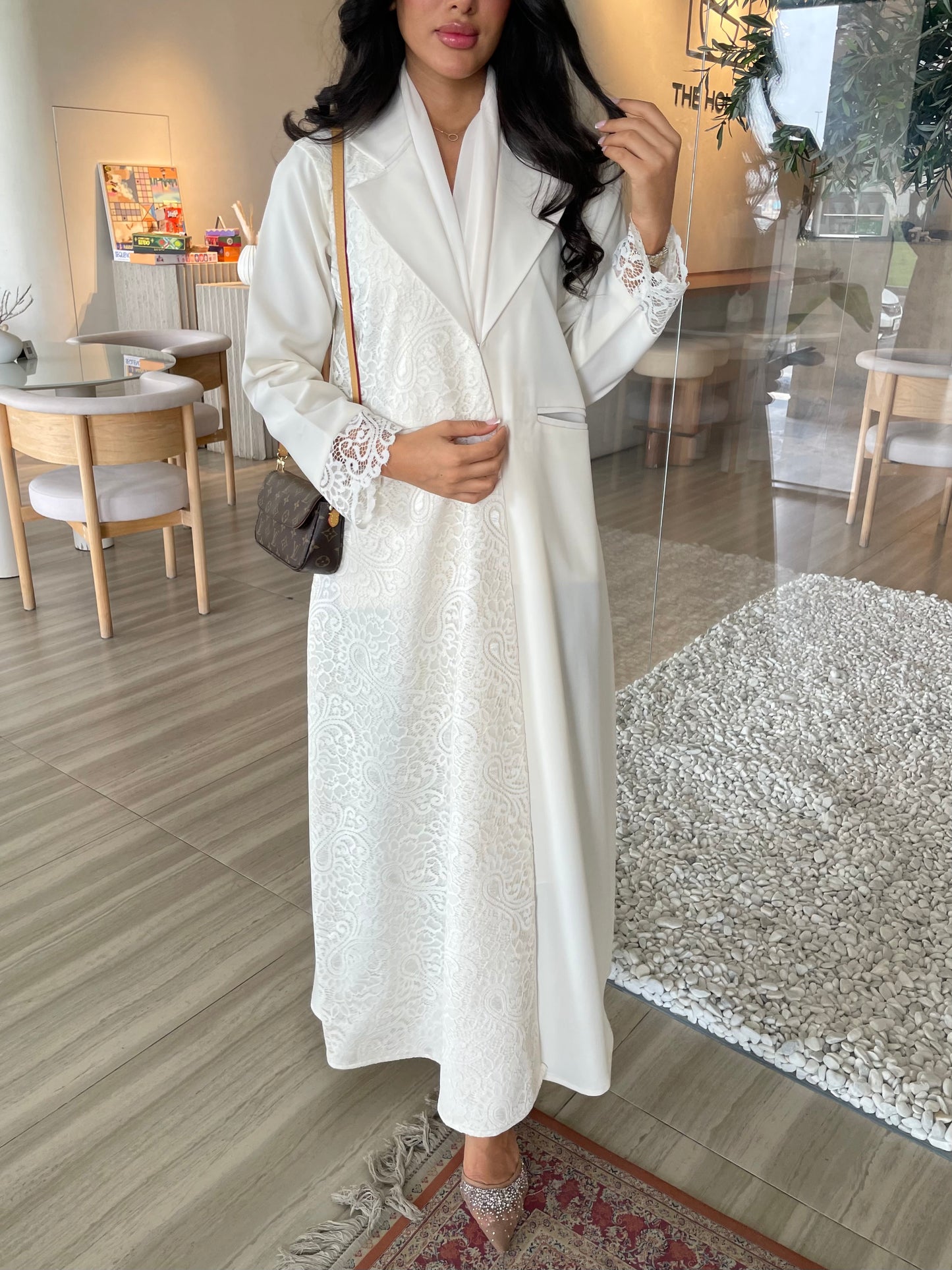 S413 - Blazer style abaya with dantel