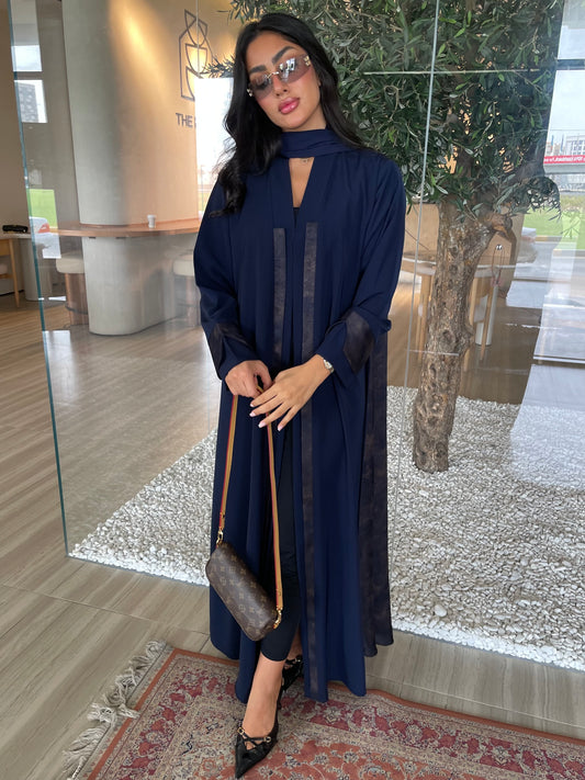 S411 - Navy A shape abaya with butterfly print