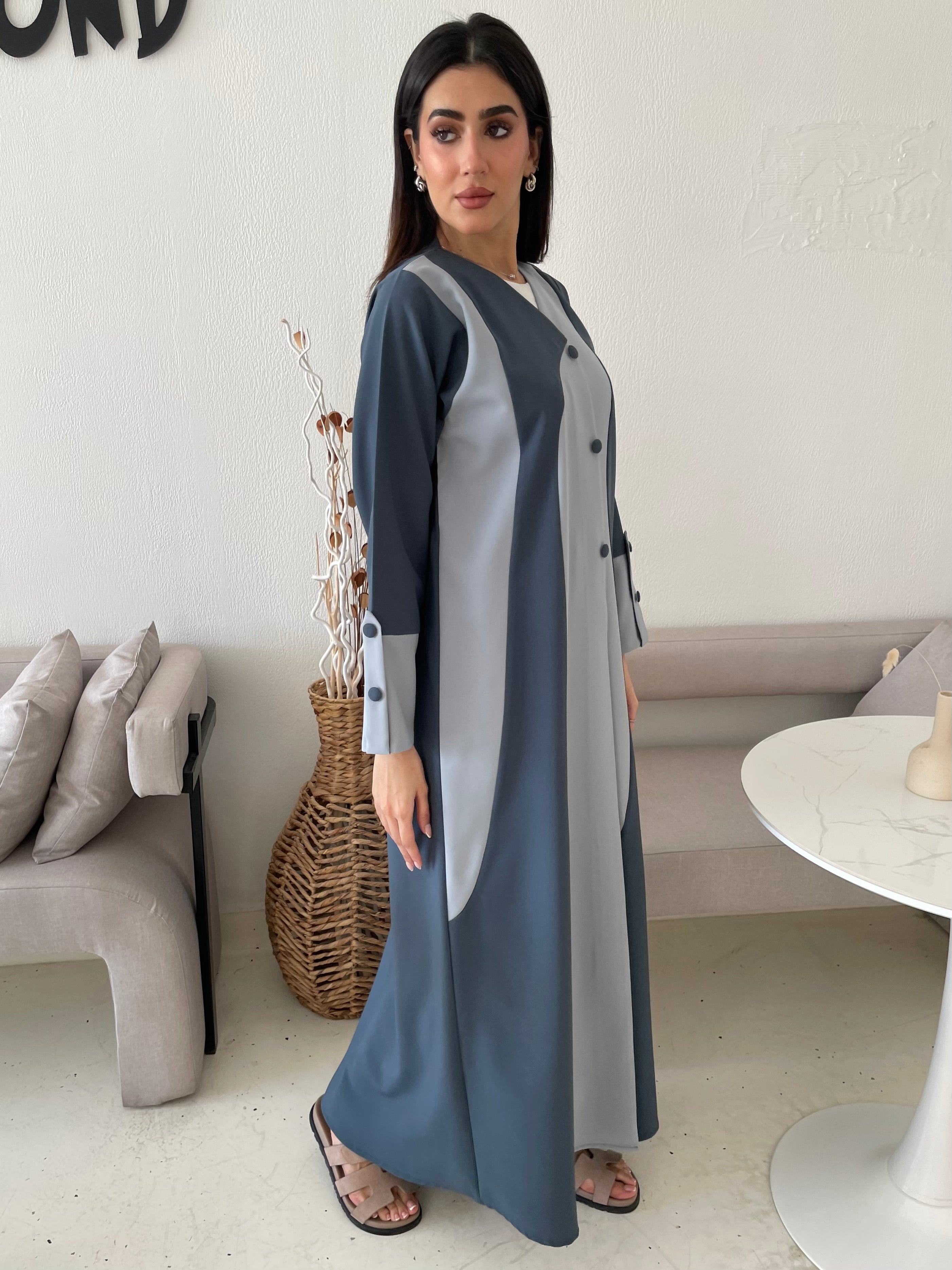 S171 - Blue waves abaya in crepe fabric